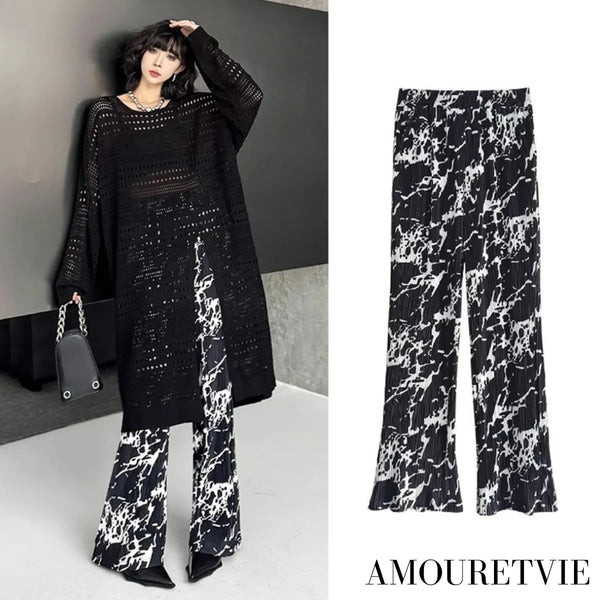 白黒モノトーンプリーツモダンワイドパンツ /レディース モレビー|モード系ファッションブランド